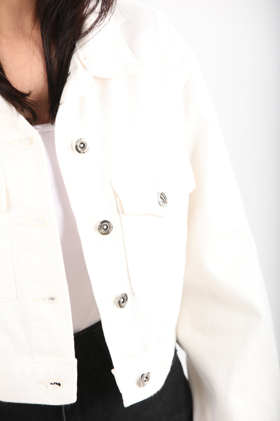 Buttona Kadın Kısa Ön Düğmeli Kot Ceket Ekru