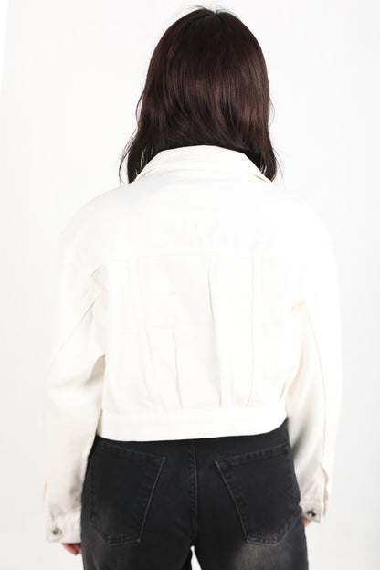 Buttona Kadın Kısa Ön Düğmeli Kot Ceket Ekru