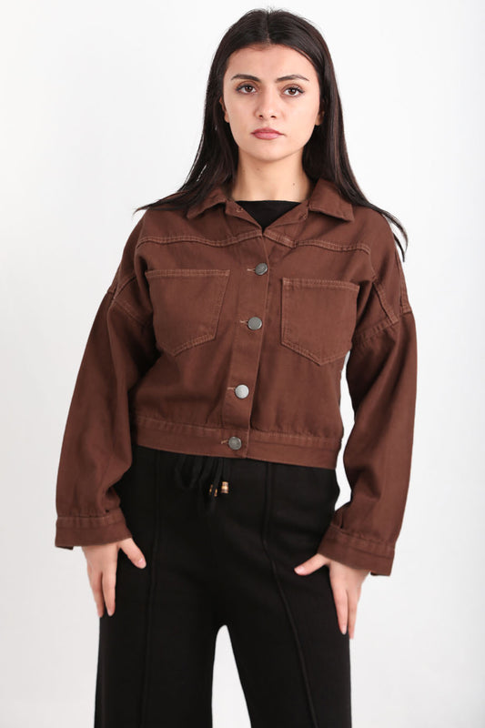 Denimix Kadın Kısa Kot Ceket Kahverengi