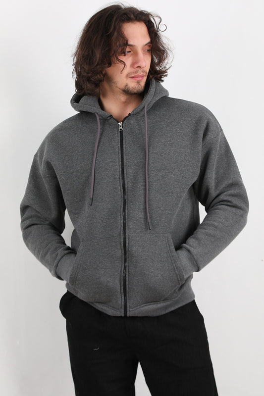 Urbanor  Erkek Kapşonlu Önü Fermuarlı Ceket Antrasit
