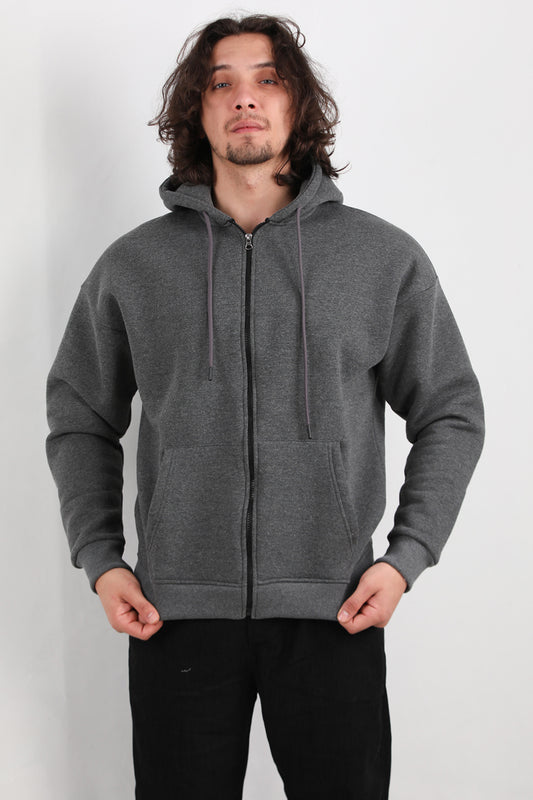 Urbanor  Erkek Kapşonlu Önü Fermuarlı Ceket Antrasit