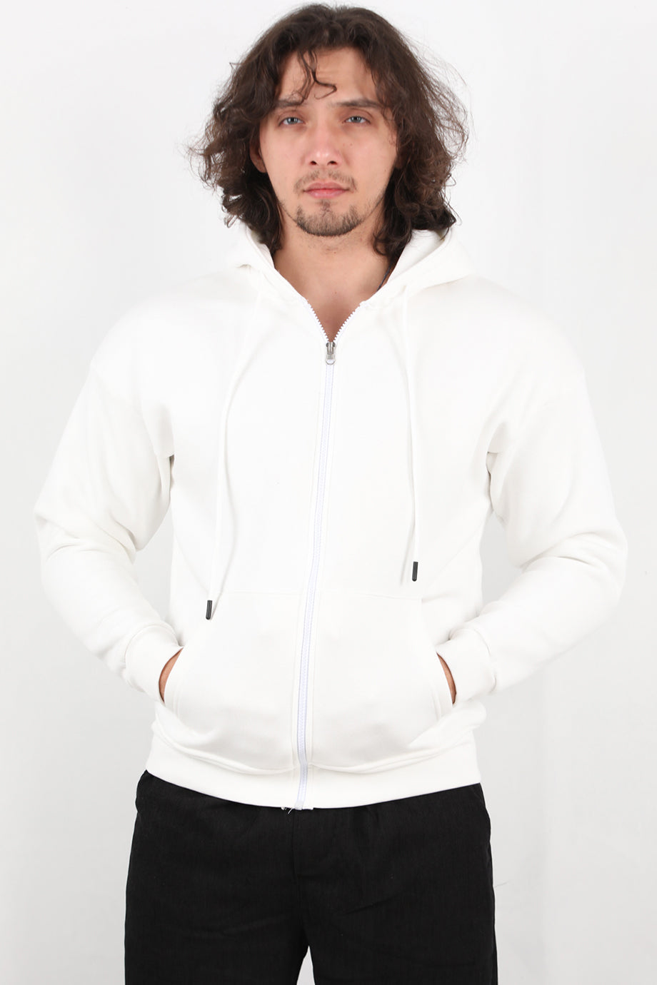Urbanor Erkek Kapşonlu Önü Fermuarlı Ceket Beyaz