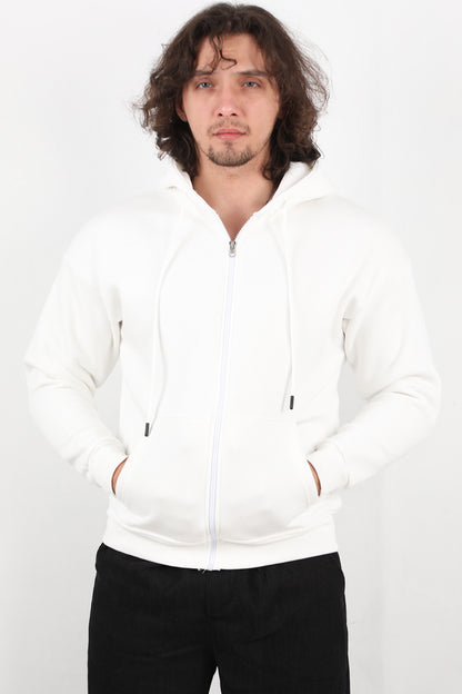 Urbanor Erkek Kapşonlu Önü Fermuarlı Ceket Beyaz