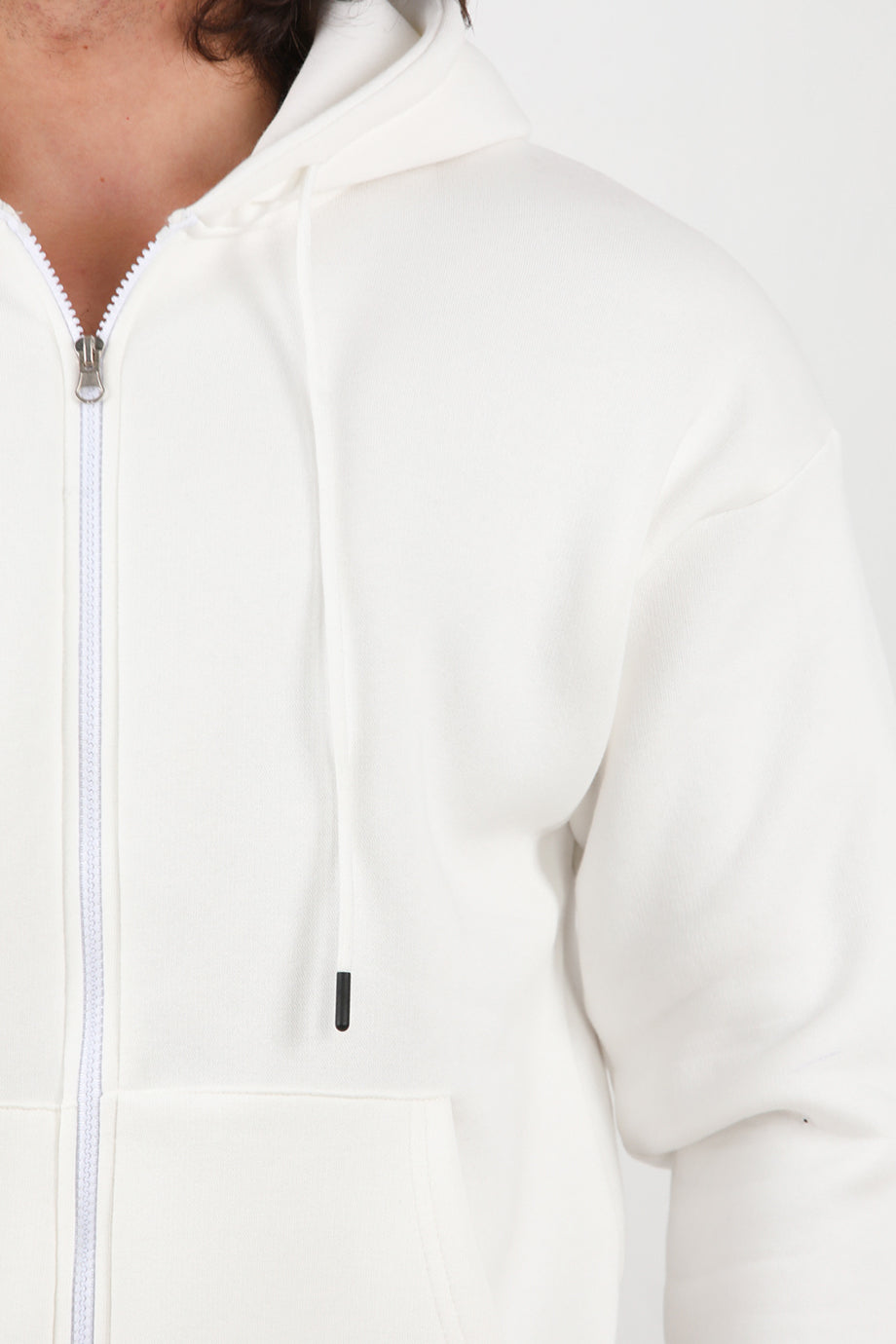Urbanor Erkek Kapşonlu Önü Fermuarlı Ceket Beyaz