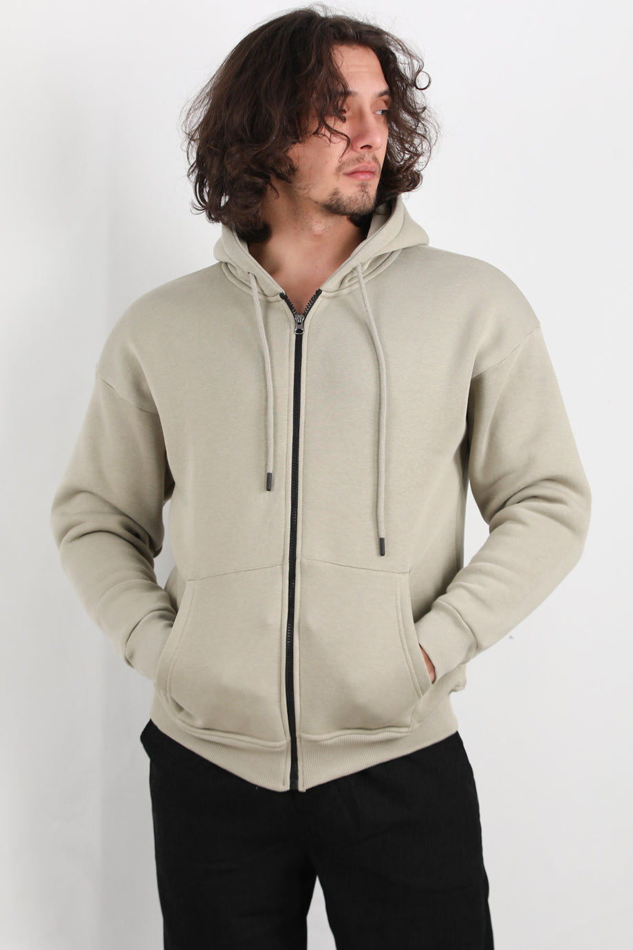 Urbanor  Erkek Kapşonlu Önü Fermuarlı Ceket Haki