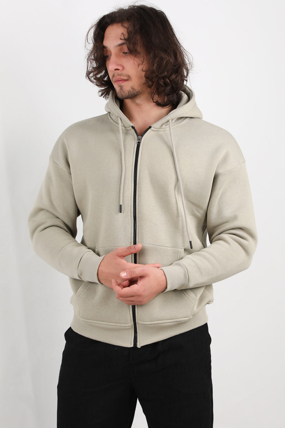 Urbanor  Erkek Kapşonlu Önü Fermuarlı Ceket Haki
