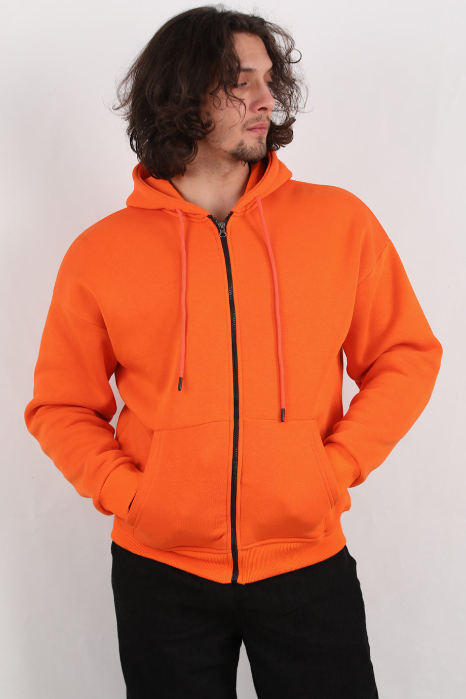 Urbanor  Erkek Kapşonlu Önü Fermuarlı Ceket Turuncu