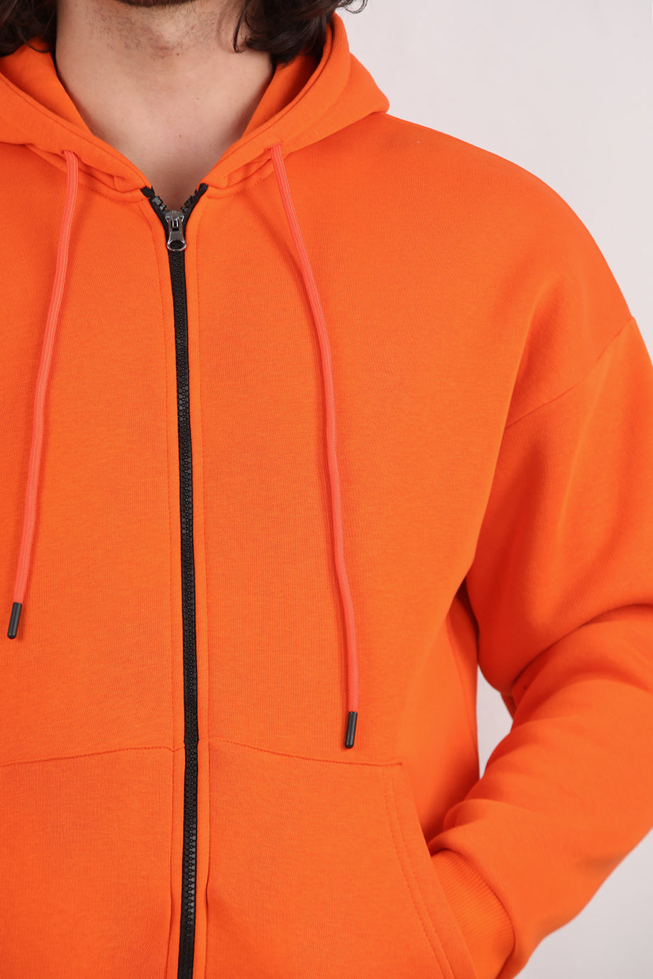 Urbanor  Erkek Kapşonlu Önü Fermuarlı Ceket Turuncu