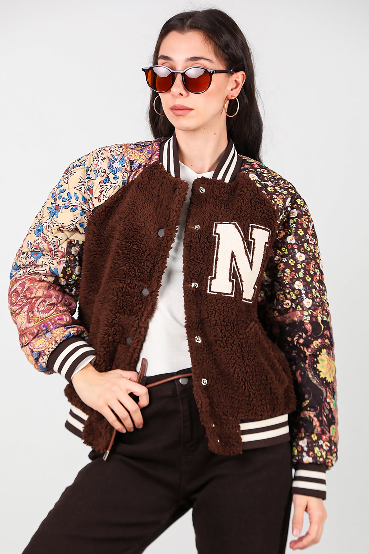 Kadın Kolları Desenli Ceket Kahverengi