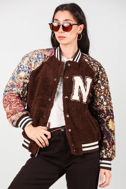 Kadın Kolları Desenli Ceket Kahverengi