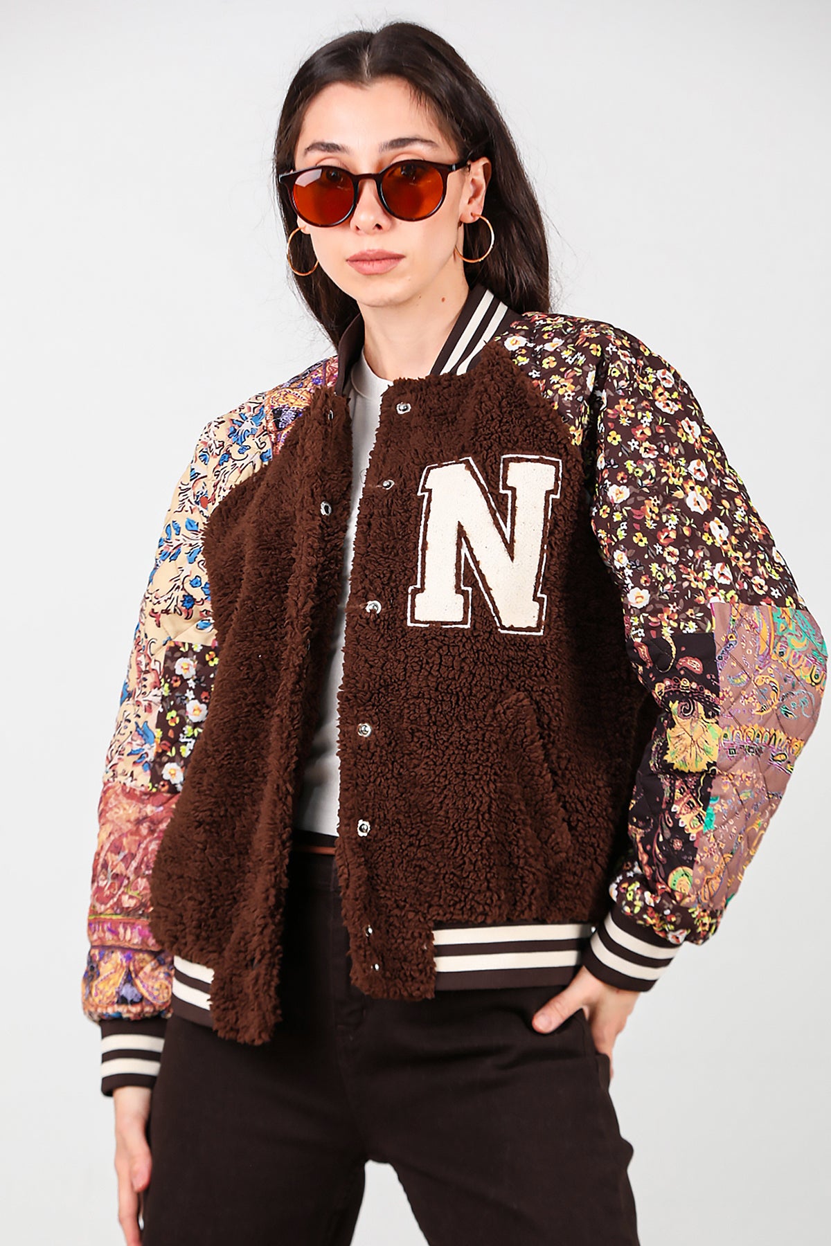 Kadın Kolları Desenli Ceket Kahverengi