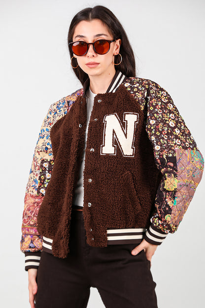 Kadın Kolları Desenli Ceket Kahverengi