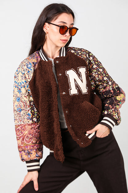 Kadın Kolları Desenli Ceket Kahverengi