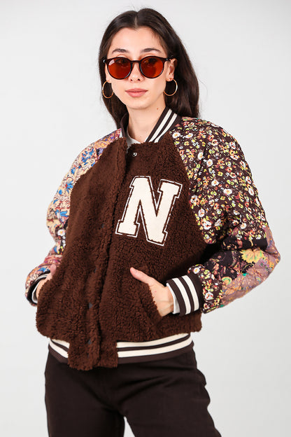 Kadın Kolları Desenli Ceket Kahverengi