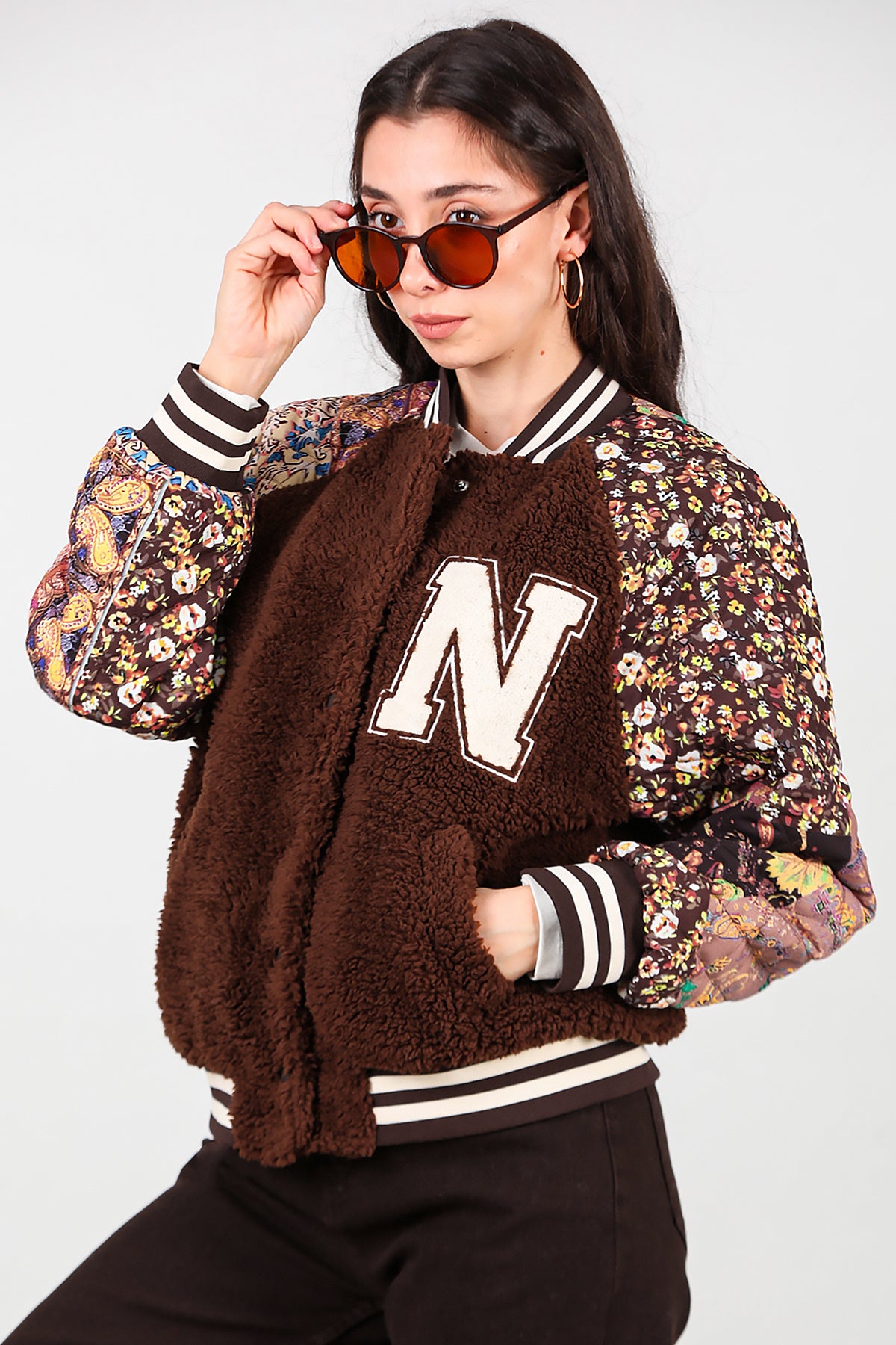 Kadın Kolları Desenli Ceket Kahverengi