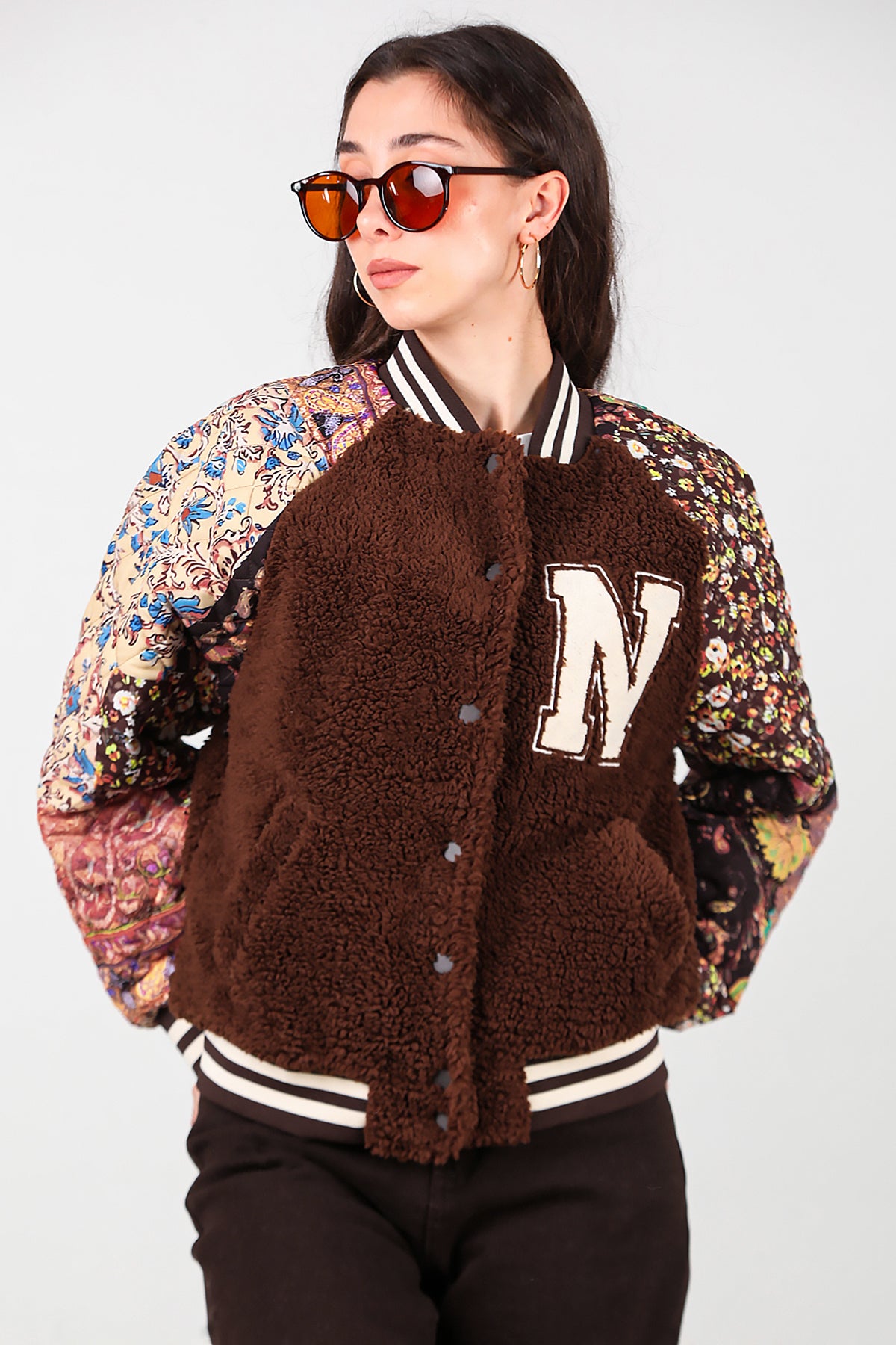 Kadın Kolları Desenli Ceket Kahverengi