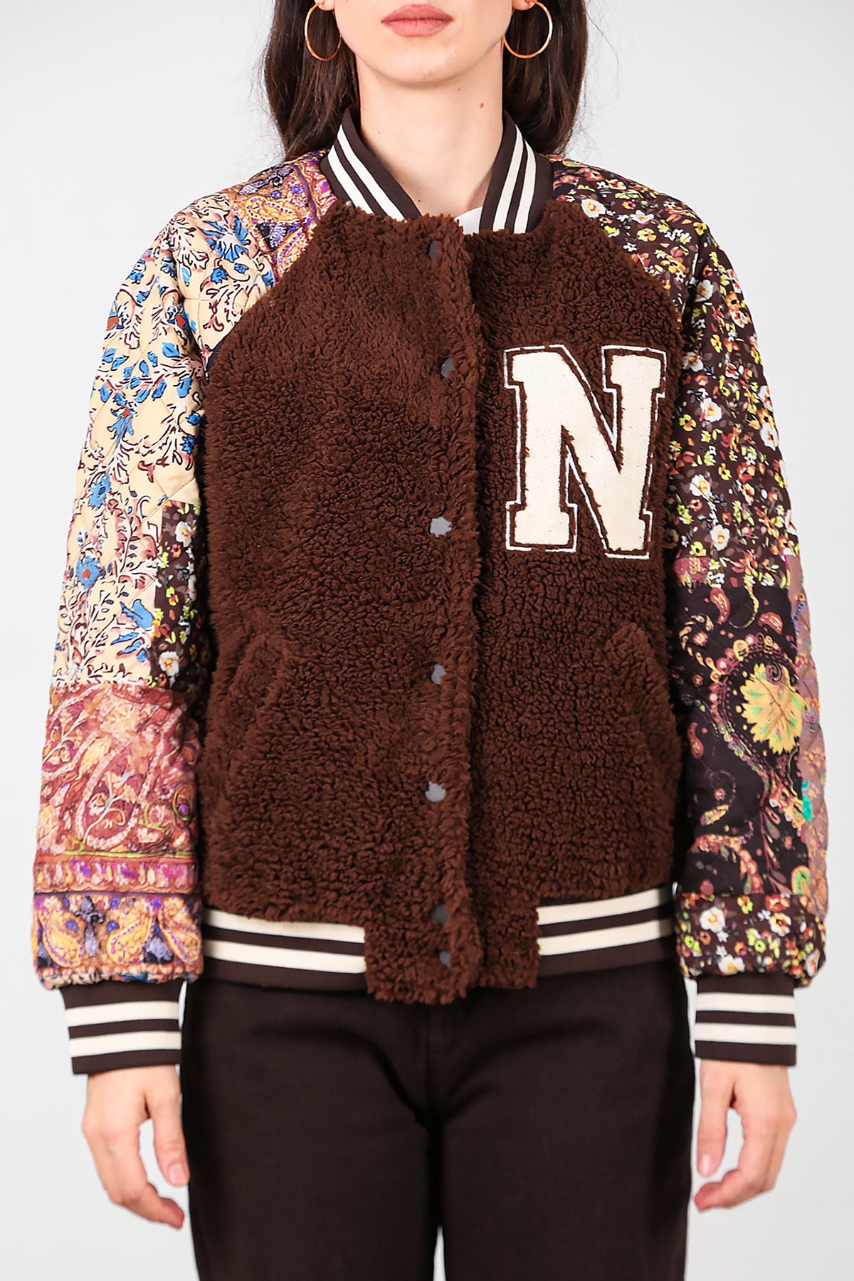 Kadın Kolları Desenli Ceket Kahverengi