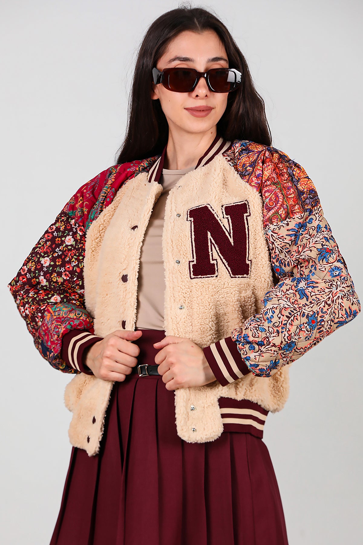 Kadın Kolları Desenli Ceket Krem