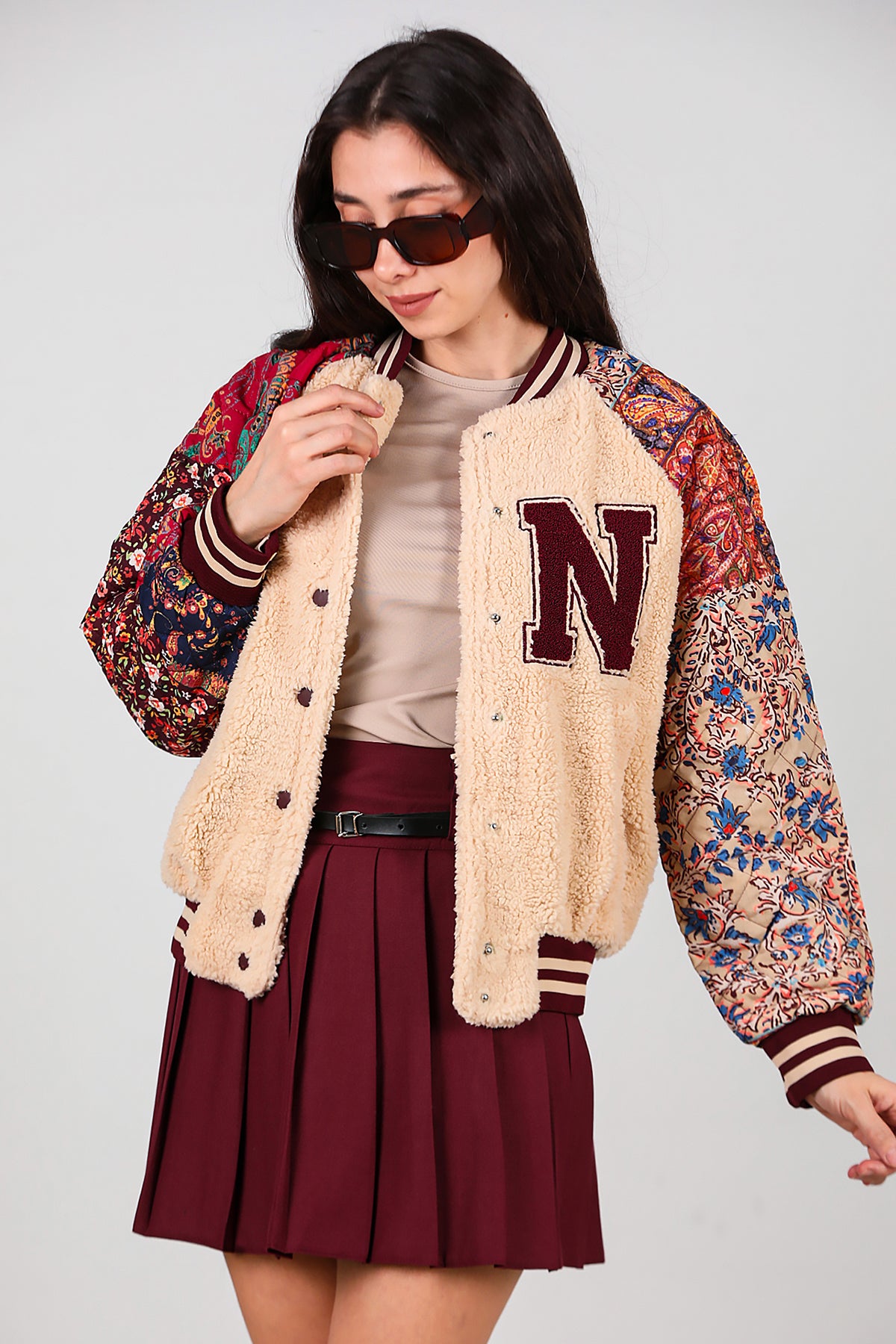 Kadın Kolları Desenli Ceket Krem