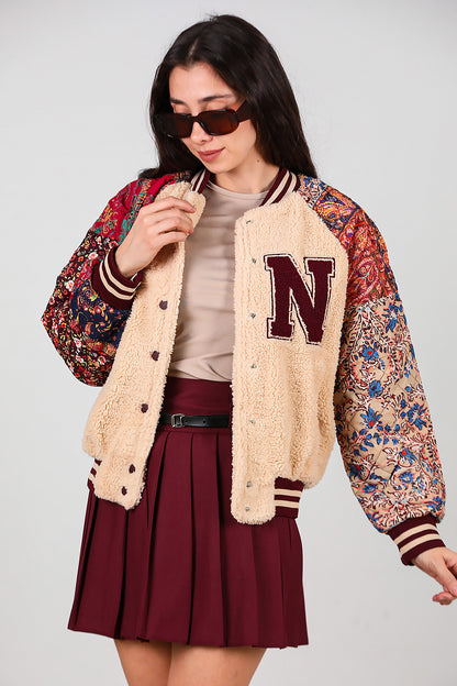 Kadın Kolları Desenli Ceket Krem