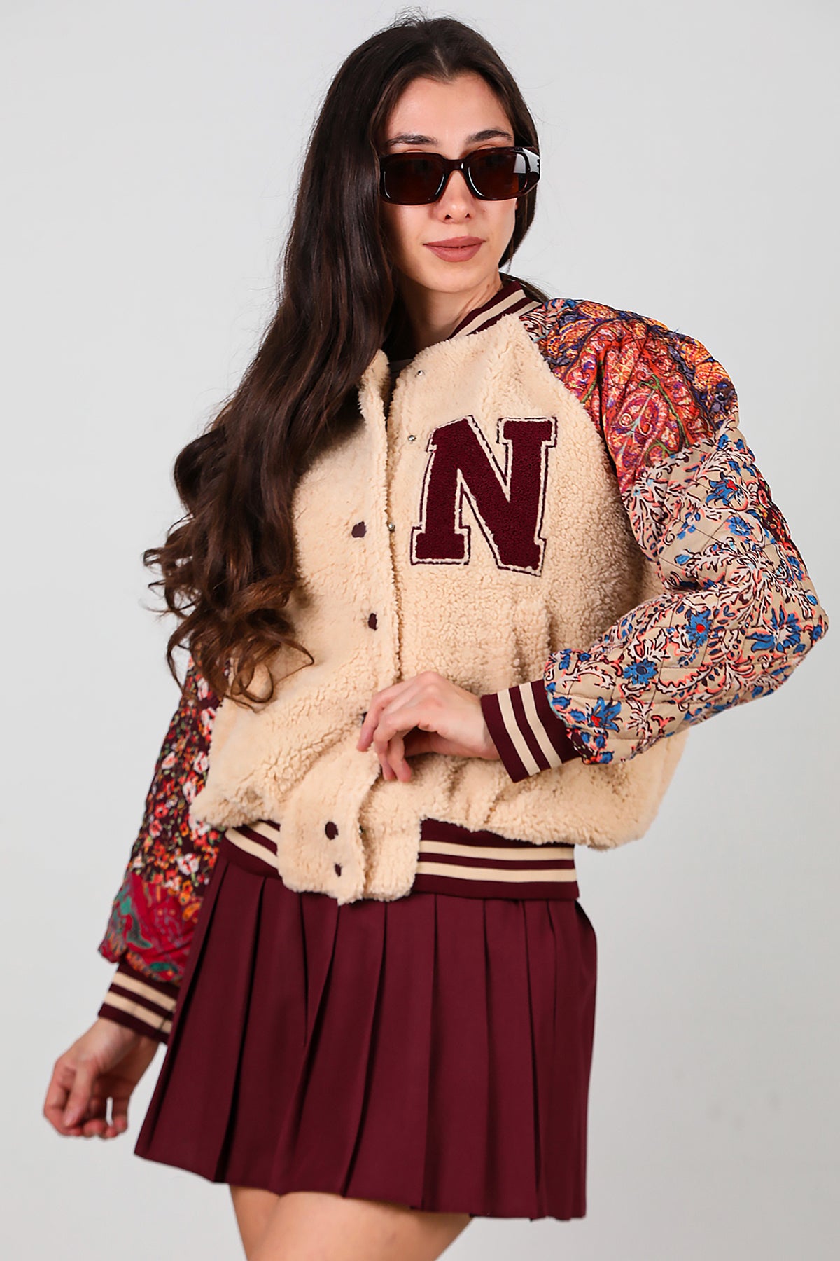 Kadın Kolları Desenli Ceket Krem