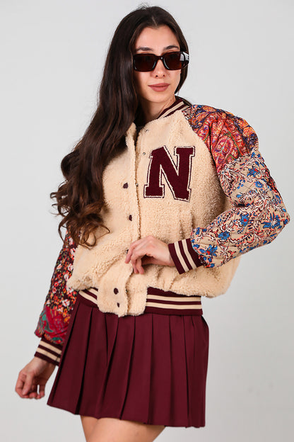 Kadın Kolları Desenli Ceket Krem