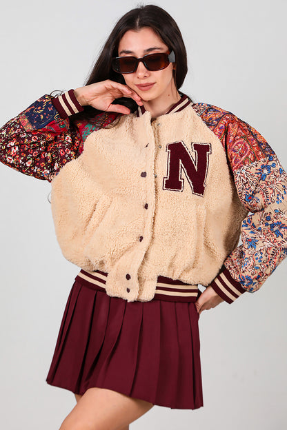 Kadın Kolları Desenli Ceket Krem