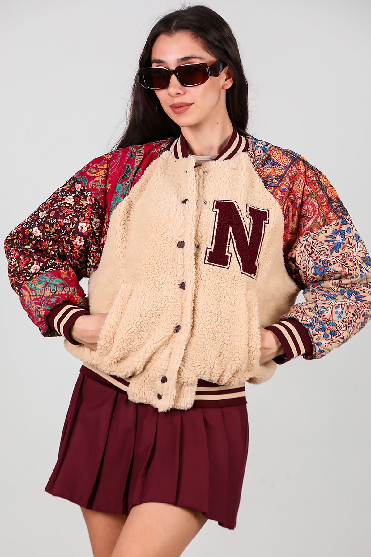 Kadın Kolları Desenli Ceket Krem