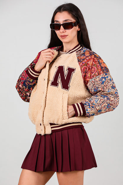 Kadın Kolları Desenli Ceket Krem