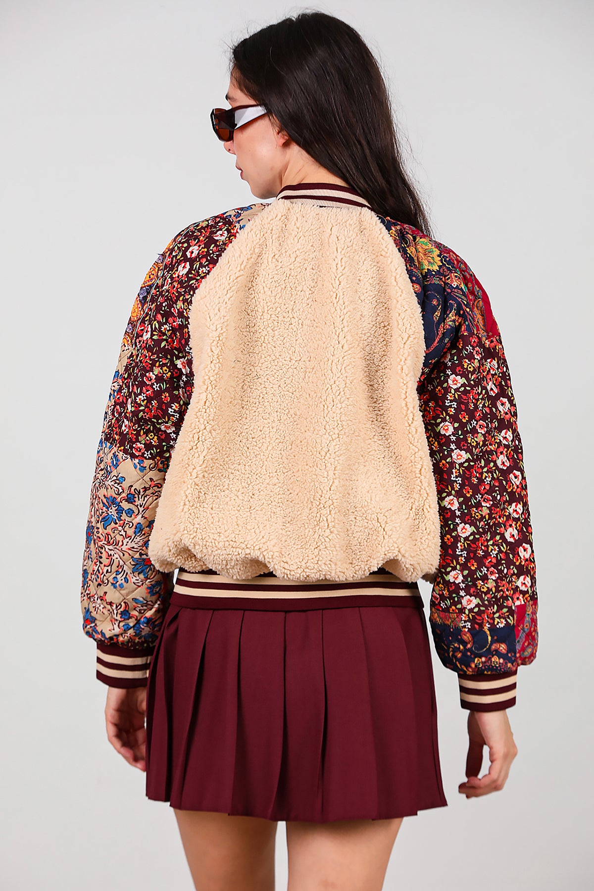 Kadın Kolları Desenli Ceket Krem