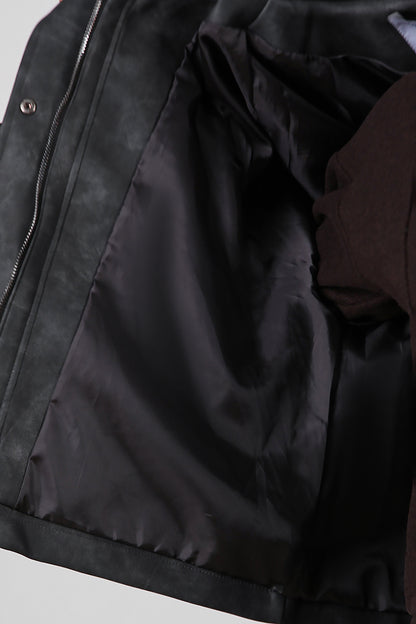 Kadın Yaka Kadife Detay Kısa Deri Ceket Siyah