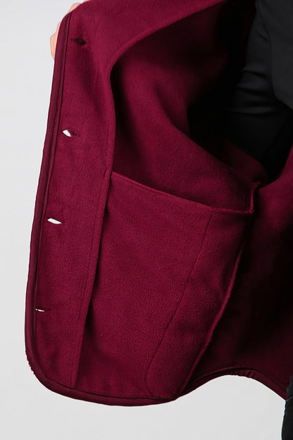 Kadın İçi Polarlı Düğmeli Peluş Ceket Bordo