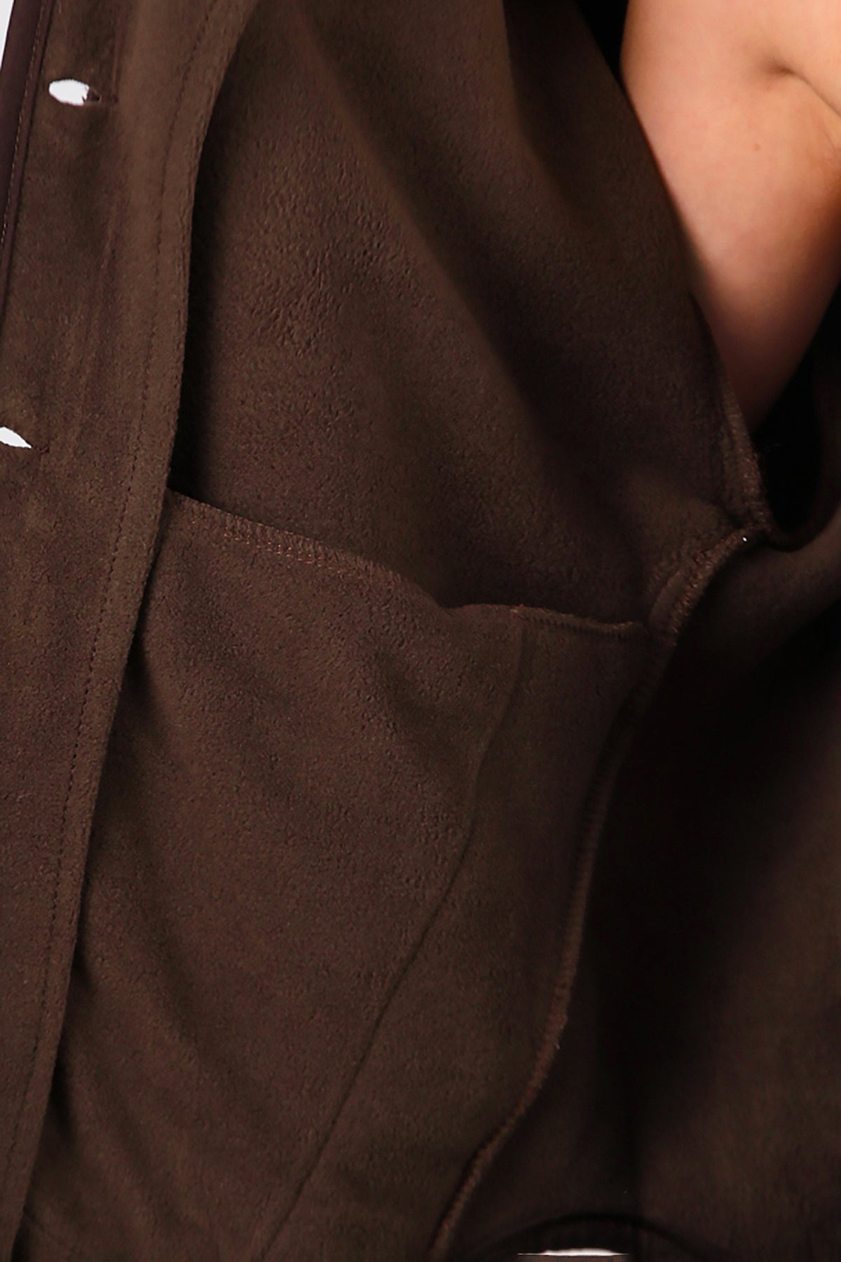 Kadın İçi Polarlı Düğmeli Peluş Ceket Kahverengi