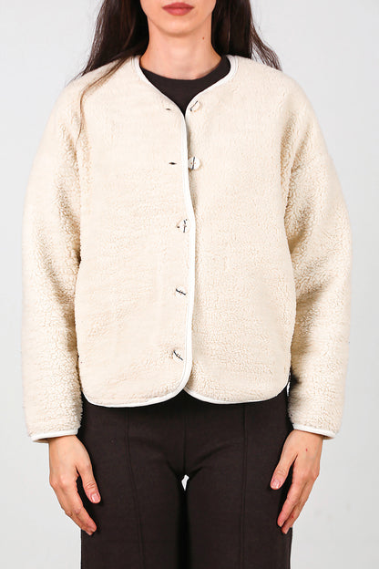 Kadın İçi Polarlı Düğmeli Peluş Ceket Taş