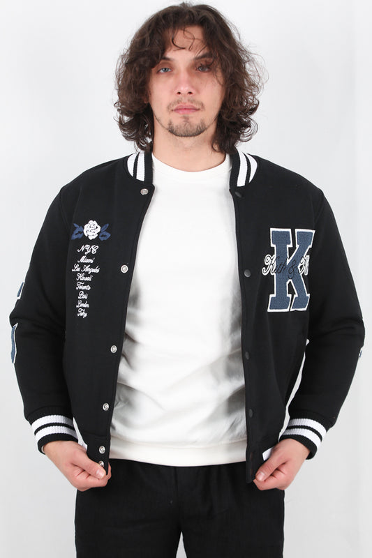 Varsity Erkek Ön Arka Baskılı Kolej Ceket Siyah
