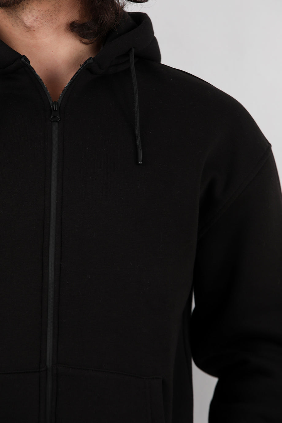 Hoodfleece Erkek Kapşonlu Kanguru Cep Şardonlu Ceket Siyah
