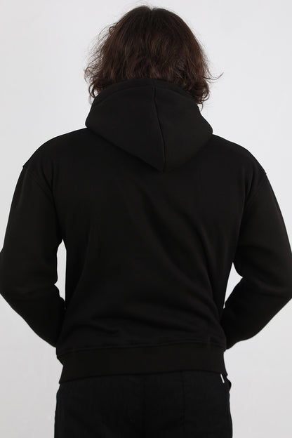 Hoodfleece Erkek Kapşonlu Kanguru Cep Şardonlu Ceket Siyah