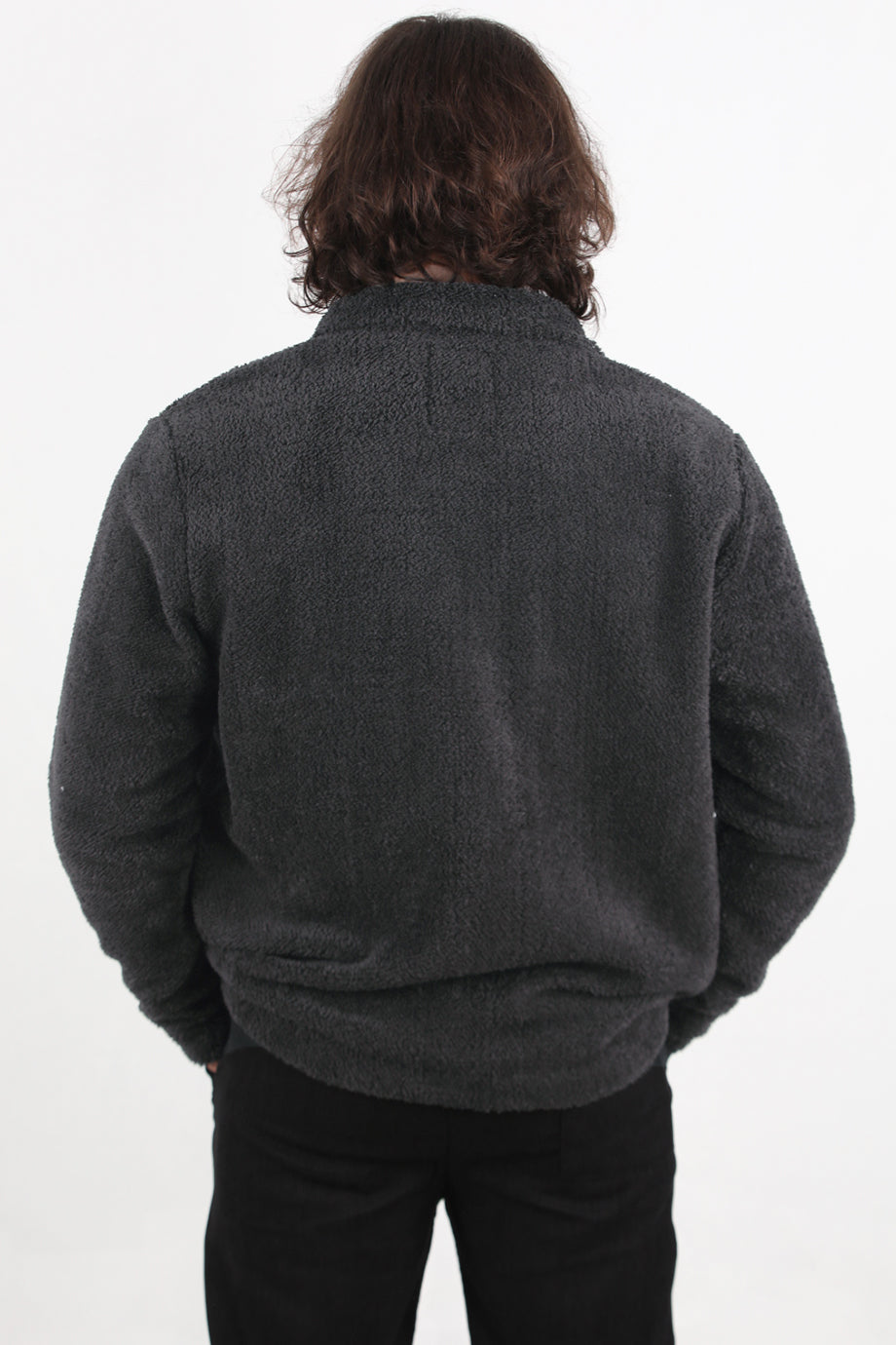 Sherpa Erkek Tek Cepli Önü Düğmeli Peluş Ceket Antrasit