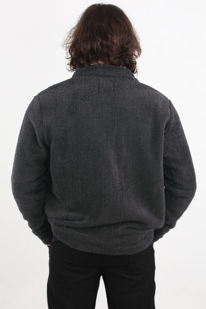 Sherpa Erkek Tek Cepli Önü Düğmeli Peluş Ceket Antrasit