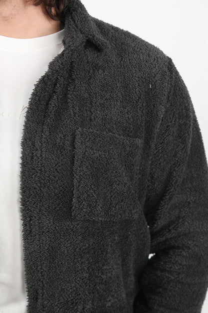 Sherpa Erkek Tek Cepli Önü Düğmeli Peluş Ceket Antrasit