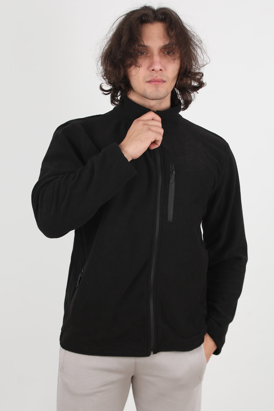 Winterwear Erkek Büyük Beden 3iplik Polar Ceket Siyah