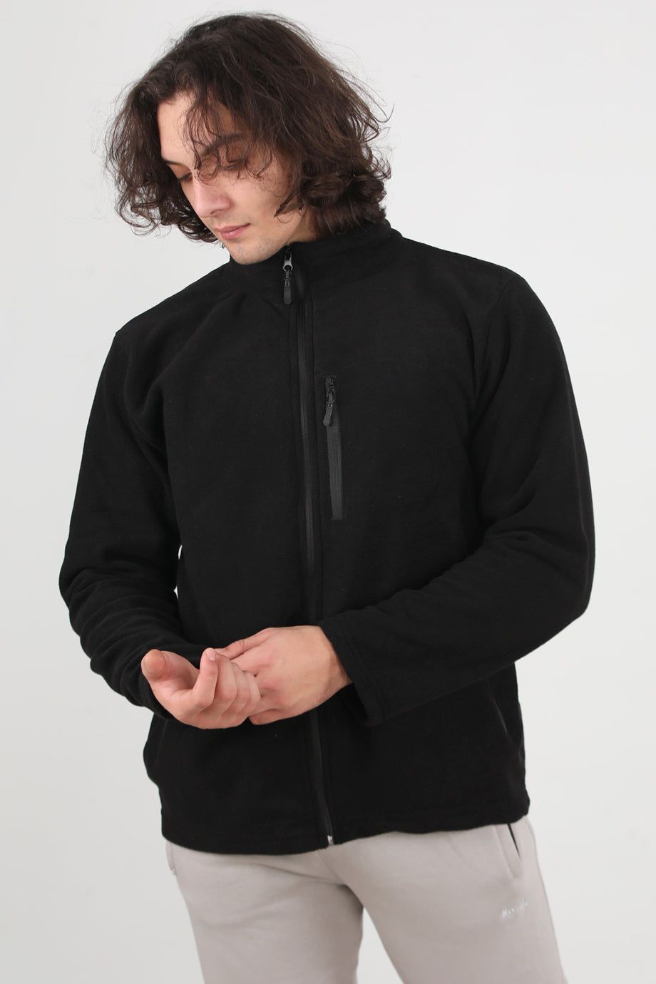 Winterwear Erkek Büyük Beden 3iplik Polar Ceket Siyah