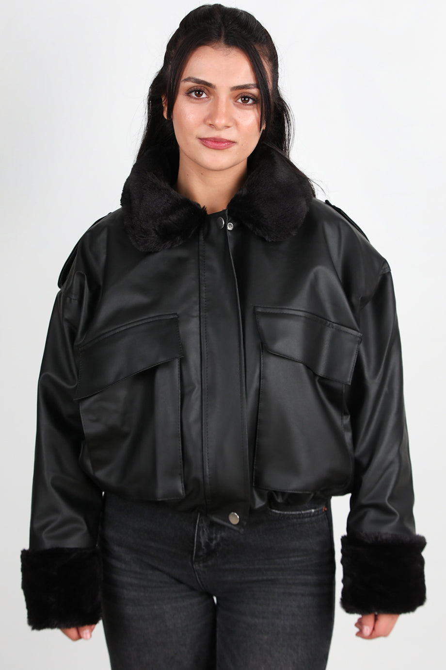 Warmleather Kadın İçi Kürklü Deri Ceket Siyah