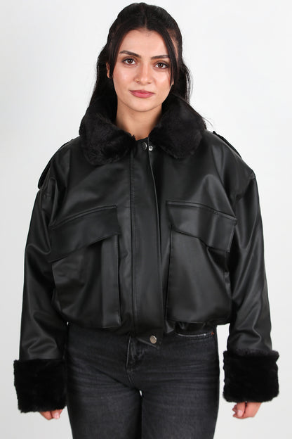 Warmleather Kadın İçi Kürklü Deri Ceket Siyah