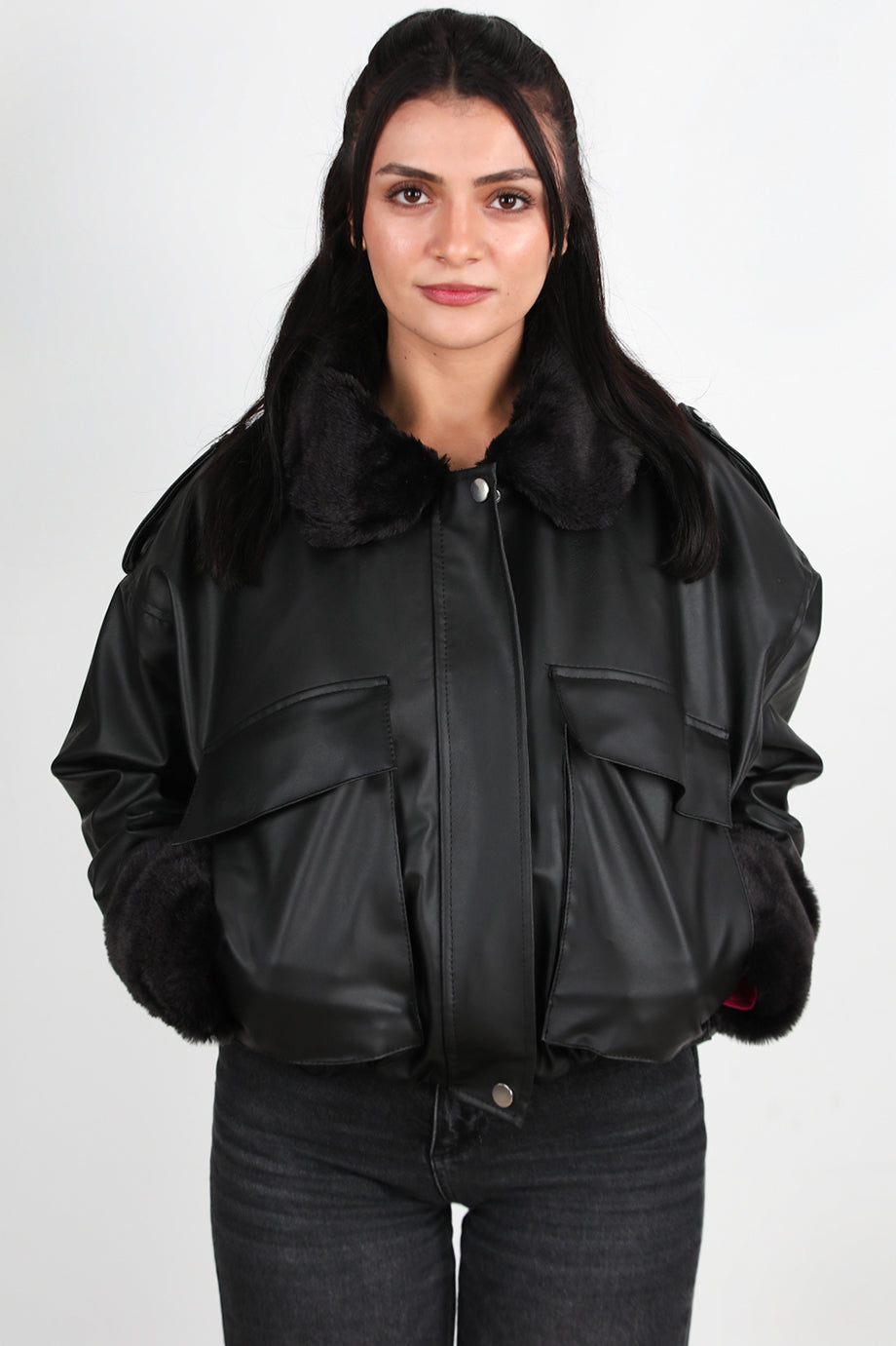 Warmleather Kadın İçi Kürklü Deri Ceket Siyah