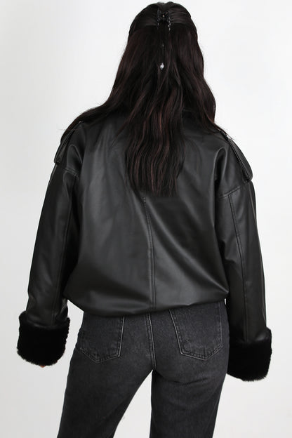 Warmleather Kadın İçi Kürklü Deri Ceket Siyah