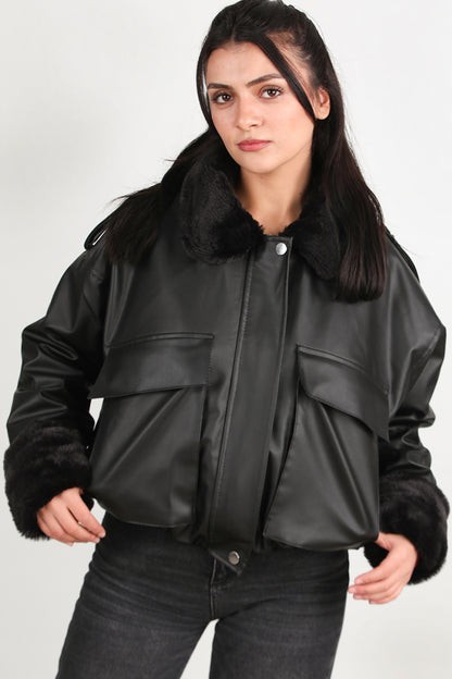 Warmleather Kadın İçi Kürklü Deri Ceket Siyah