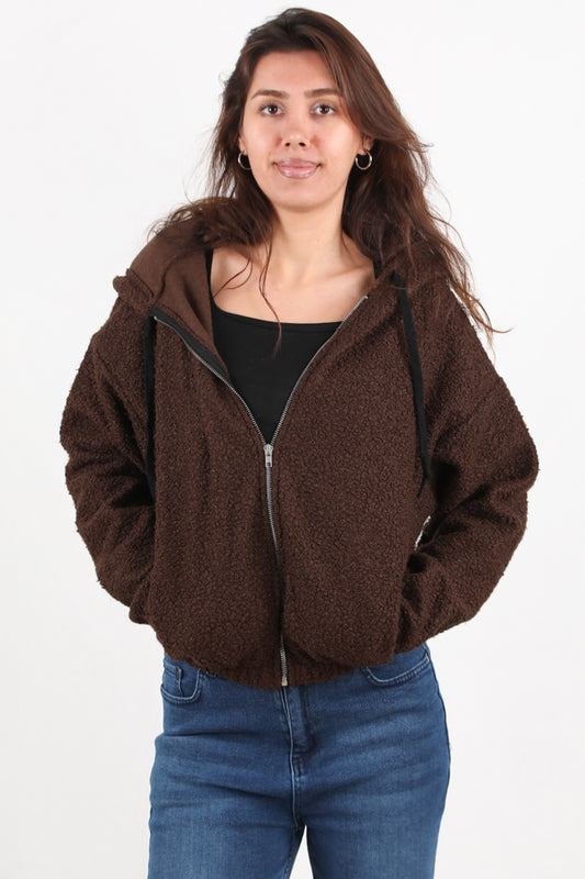 Hoodiva Kadın Kısa Kapşonlu Fermuarlı Ceket Kahverengi