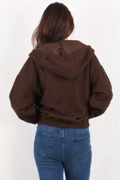 Hoodiva Kadın Kısa Kapşonlu Fermuarlı Ceket Kahverengi