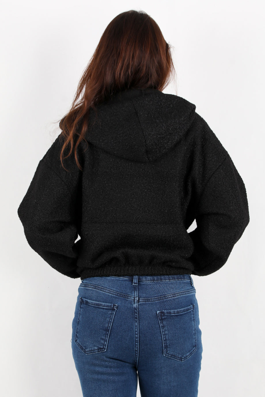 Hoodiva Kadın Kısa Kapşonlu Fermuarlı Ceket Siyah